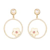 Cubic Zirconia Micro Pave Brass Earring, with Plastic Pearl, Flower, 18K gold plated, fashion jewelry & micro pave cubic zirconia & for woman & enamel, mixed colors [
