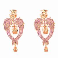 Cubic Zirconia Micro Pave Brass Earring, with Cubic Zirconia, real gold plated, fashion jewelry & micro pave cubic zirconia & for woman, pink 