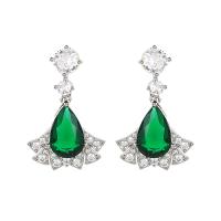 Cubic Zirconia Micro Pave Brass Earring, with Cubic Zirconia, platinum plated, fashion jewelry & micro pave cubic zirconia & for woman, green [