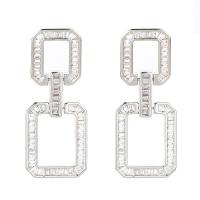 Cubic Zirconia Micro Pave Brass Earring, Square, platinum plated, fashion jewelry & micro pave cubic zirconia & for woman [