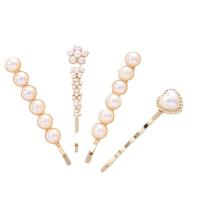 Hair Slide, Zinc Alloy, with Plastic Pearl, plated & for woman 