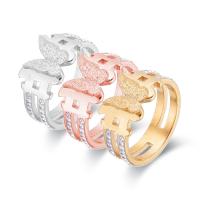 Rhinestone Stainless Steel Finger Ring, 316L Stainless Steel, Butterfly, Vacuum Ion Plating & for woman & with rhinestone 