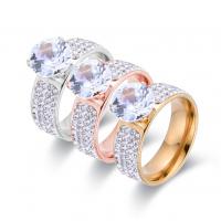 Нержавеющая сталь Rhinestone палец кольцо, Нержавеющая сталь 316, Алмазный конус, вакуумное ионное покрытие, разный размер для выбора & Женский & со стразами, Много цветов для выбора, продается PC