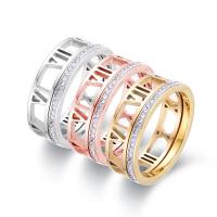 Нержавеющая сталь Rhinestone палец кольцо, Нержавеющая сталь 316, Кольцевая форма, вакуумное ионное покрытие, с римская цифра & разный размер для выбора & Женский & со стразами, Много цветов для выбора, продается PC[