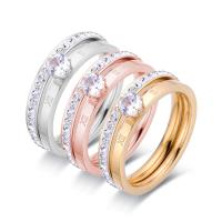 Нержавеющая сталь Rhinestone палец кольцо, Нержавеющая сталь 316, вакуумное ионное покрытие, с римская цифра & разный размер для выбора & Женский & со стразами, Много цветов для выбора, продается PC