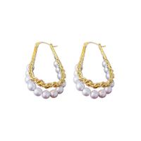 Plastic Pearl Zinc Alloy Earring, with Plastic Pearl, real gold plated, fashion jewelry & for woman, golden 