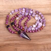 Quartz Necklace, Amethyst, with Natural Stone & Zinc Alloy, Conical, gold color plated, fashion jewelry & Bohemian style & for woman, mixed colors, 40mm Approx 48 cm [