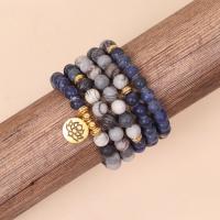 Sodalite Bracelet, with Network Stone & Zinc Alloy, Round, gold color plated, fashion jewelry & Unisex, mixed colors, Approx [