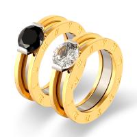 Нержавеющая сталь Rhinestone палец кольцо, Нержавеющая сталь 316, вакуумное ионное покрытие, с римская цифра & разный размер для выбора & Женский & со стразами, Много цветов для выбора, продается PC