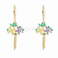 Cubic Zirconia Micro Pave Brass Earring, Flower, 18K gold plated, fashion jewelry & micro pave cubic zirconia & for woman, mixed colors [