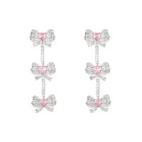 Cubic Zirconia Micro Pave Brass Earring, Bowknot, real gold plated, fashion jewelry & micro pave cubic zirconia & for woman, pink 