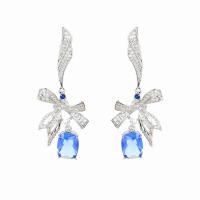 Cubic Zirconia Micro Pave Brass Earring, Bowknot, platinum plated, fashion jewelry & micro pave cubic zirconia & for woman 