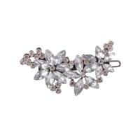 Hair Slide, Zinc Alloy, Flower, for woman & with rhinestone, silver color [