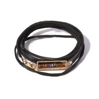 PU Leather Cord Bracelets, Zinc Alloy, with Ores & PU Leather, plated, multilayer & Bohemian style & for woman Approx 22.2 Inch [