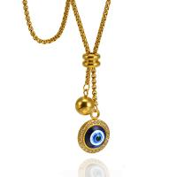 Evil Eye Jewelry Necklace, Titanium Steel, with Resin, 18K gold plated, Unisex & micro pave cubic zirconia & enamel Approx 30 Inch 