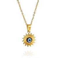 Evil Eye Jewelry Necklace, Titanium Steel, with Resin, real gold plated & for woman & enamel 