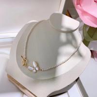 Freshwater Pearl Brass Necklace, with Copper Alloy, 14K gold-filled, fashion jewelry & for woman, white, 3-4mm Approx 40 cm [