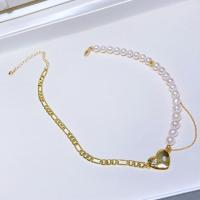 Freshwater Pearl Brass Necklace, with Copper Alloy, 14K gold-filled, fashion jewelry & for woman, white, 6-7mm Approx 40 cm [