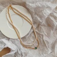 Freshwater Pearl Brass Necklace, with Copper Alloy, 14K gold-filled, Double Layer & fashion jewelry & for woman, white Approx 42 cm [