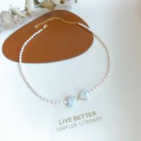 Freshwater Pearl Brass Necklace, with Copper Alloy, 14K gold-filled, fashion jewelry & for woman, white Approx 40 cm [