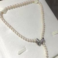 Freshwater Pearl Brass Necklace, with Brass, fashion jewelry & for woman, white, 7-8mm Approx 45 cm [
