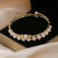 Cultured Freshwater Pearl Brass Bracelet, with Copper Alloy, 14K gold-filled, fashion jewelry & for woman, white, 4-7mm Approx 18 cm [