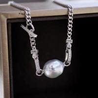 Collier de perles naturel, perles Akoya cultivées, avec laiton, bijoux de mode & pavé de micro zircon & pour femme, blanc, 10-11mm Environ 47 cm, Vendu par PC