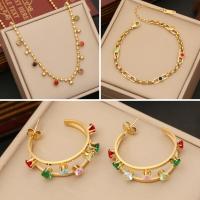 Rhinestone stainless steel Jewelry Set, 304 Stainless Steel, with 5cm extender chain, fashion jewelry & for woman & with rhinestone, golden Approx 40 cm, Approx 18 cm [