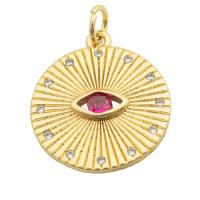 Mode Evil Eye Pendentif, laiton, Rond, Placage de couleur d'or, bijoux de mode & DIY & motif de mauvais œil & pavé de micro zircon & pour femme, deux couleurs différentes Environ 5mm, Vendu par kg[