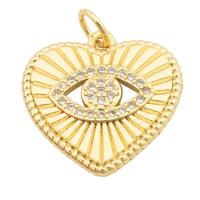 Mode Evil Eye Pendentif, laiton, coeur, Placage de couleur d'or, bijoux de mode & DIY & motif de mauvais œil & pavé de micro zircon & pour femme, doré Vendu par PC[