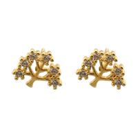 Cubic Zirconia Micro Pave Brass Earring, Tree, gold color plated, fashion jewelry & micro pave cubic zirconia & for woman, golden 