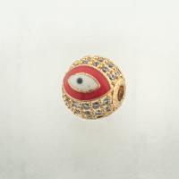 Mode Evil Eye Perlen, 925er Sterling Silber, goldfarben plattiert, DIY & Micro pave Zirkonia, 10x10x10mm, Bohrung:ca. 0.2mm, verkauft von PC