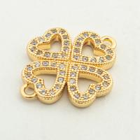 Cubic Zirconia Micro Pave Sterling Silver Connector, 925 Sterling Silver, Four Leaf Clover, gold color plated, DIY & micro pave cubic zirconia Approx 0.1mm 