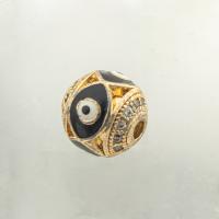 Mode Evil Eye Perlen, 925er Sterling Silber, goldfarben plattiert, DIY & Micro pave Zirkonia, 10x10x10mm, Bohrung:ca. 0.1mm, verkauft von PC[