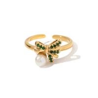 Strass Edelstahl Fingerring, 304 Edelstahl, mit Kunststoff Perlen, 18K vergoldet, Modeschmuck & für Frau & mit Strass, goldfarben, verkauft von PC[