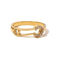 Strass Edelstahl Fingerring, 304 Edelstahl, 18K vergoldet, verschiedene Größen vorhanden & für Frau & mit Strass, goldfarben, 6.2mm, verkauft von PC[