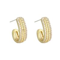 Cubic Zirconia Micro Pave Brass Earring, Letter C, gold color plated, micro pave cubic zirconia & for woman [