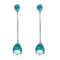 Cubic Zirconia Micro Pave Brass Earring, Teardrop, platinum color plated, micro pave cubic zirconia & for woman, blue [