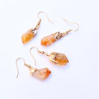 Quartz Earring, Brass, with Citrine, Teardrop, plated, fashion jewelry, yellow mm,30-35mm [