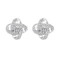 Cubic Zirconia Micro Pave Brass Earring, Four Leaf Clover, plated, micro pave cubic zirconia & for woman & hollow 11mm 