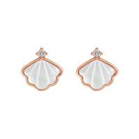 White Shell Earrings, Brass, with White Shell, plated, for woman & with rhinestone 10mm [