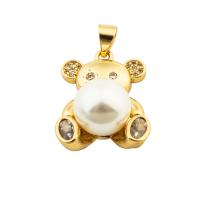 Cubic Zirconia Micro Pave Brass Pendant, with Plastic Pearl, Bear, gold color plated, fashion jewelry & micro pave cubic zirconia & for woman, golden 