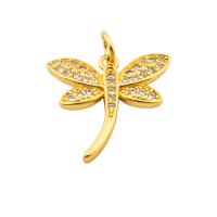 Cubic Zirconia Micro Pave Brass Pendant, Dragonfly, gold color plated, fashion jewelry & DIY & micro pave cubic zirconia & for woman, golden Approx 3.5mm 
