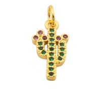 Cubic Zirconia Micro Pave Brass Pendant, Opuntia Stricta, gold color plated, fashion jewelry & micro pave cubic zirconia & for woman, two different colored 