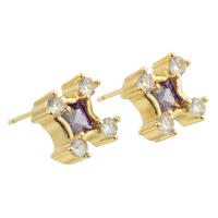 Cubic Zirconia Micro Pave Brass Earring, gold color plated, fashion jewelry & micro pave cubic zirconia & for woman, two different colored 