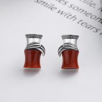 Sterling Silver Agate Drop earring, 925 Sterling Silver, with Yunnan Red Agate, Bamboo, Antique finish, fashion jewelry & for woman 