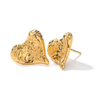 Stainless Steel Stud Earring, 304 Stainless Steel, Heart, 18K gold plated, fashion jewelry & for woman, golden [