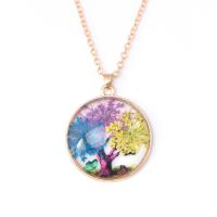 Glass Zinc Alloy Necklace, with Dried Flower & Glass, fashion jewelry & for woman 32mm Approx 23.62 Inch [