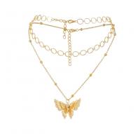 Fashion Multi Layer Necklace, Zinc Alloy, with 1.97inch extender chain, Butterfly, gold color plated, Double Layer & for woman & with rhinestone, golden Approx 16.14 Inch, Approx 12.6 Inch 