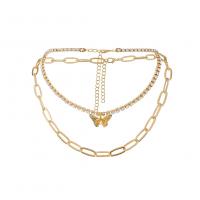 Fashion Multi Layer Necklace, Zinc Alloy, with 1.97inch extender chain, Butterfly, gold color plated, Double Layer & for woman & with rhinestone, golden Approx 15.75 Inch, Approx 11.81 Inch 